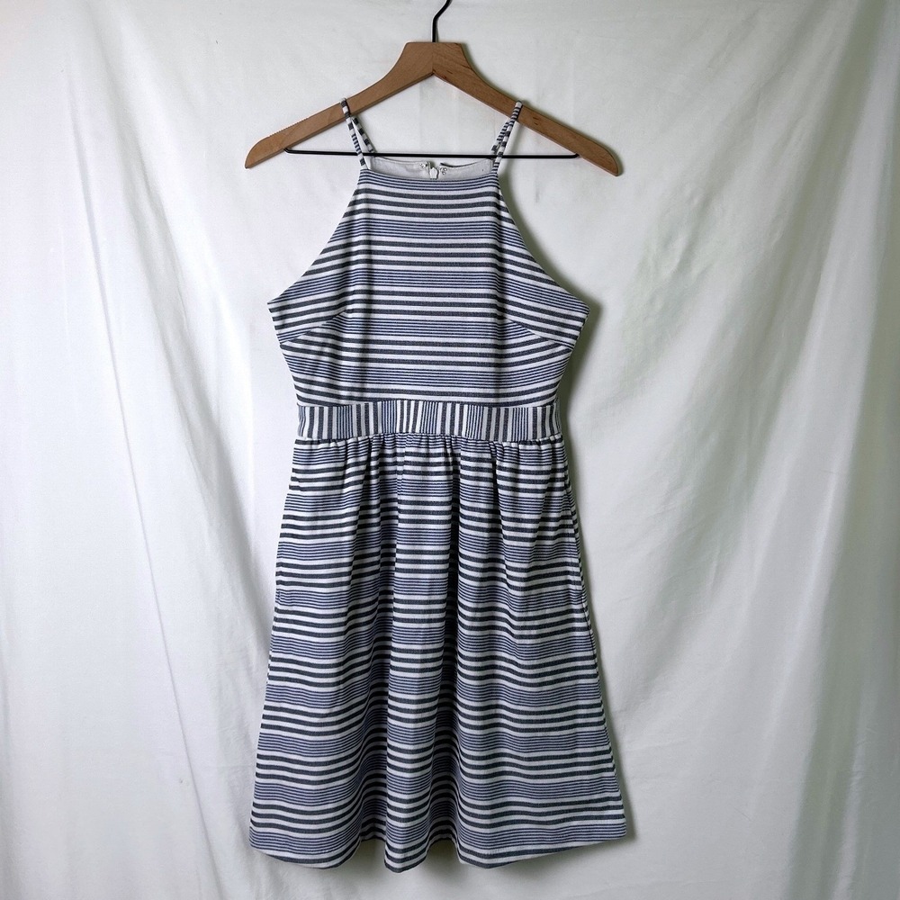 Banana Republic Striped Halter Fit & Flare Dress Size 4P Navy White Nautical